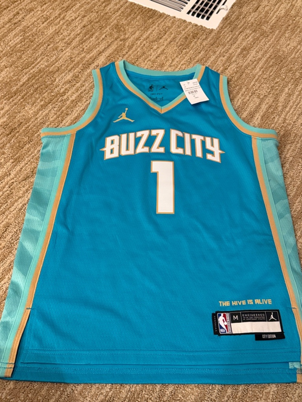 Jordan Buzz City Teal and Gold Basketball Jersey #1